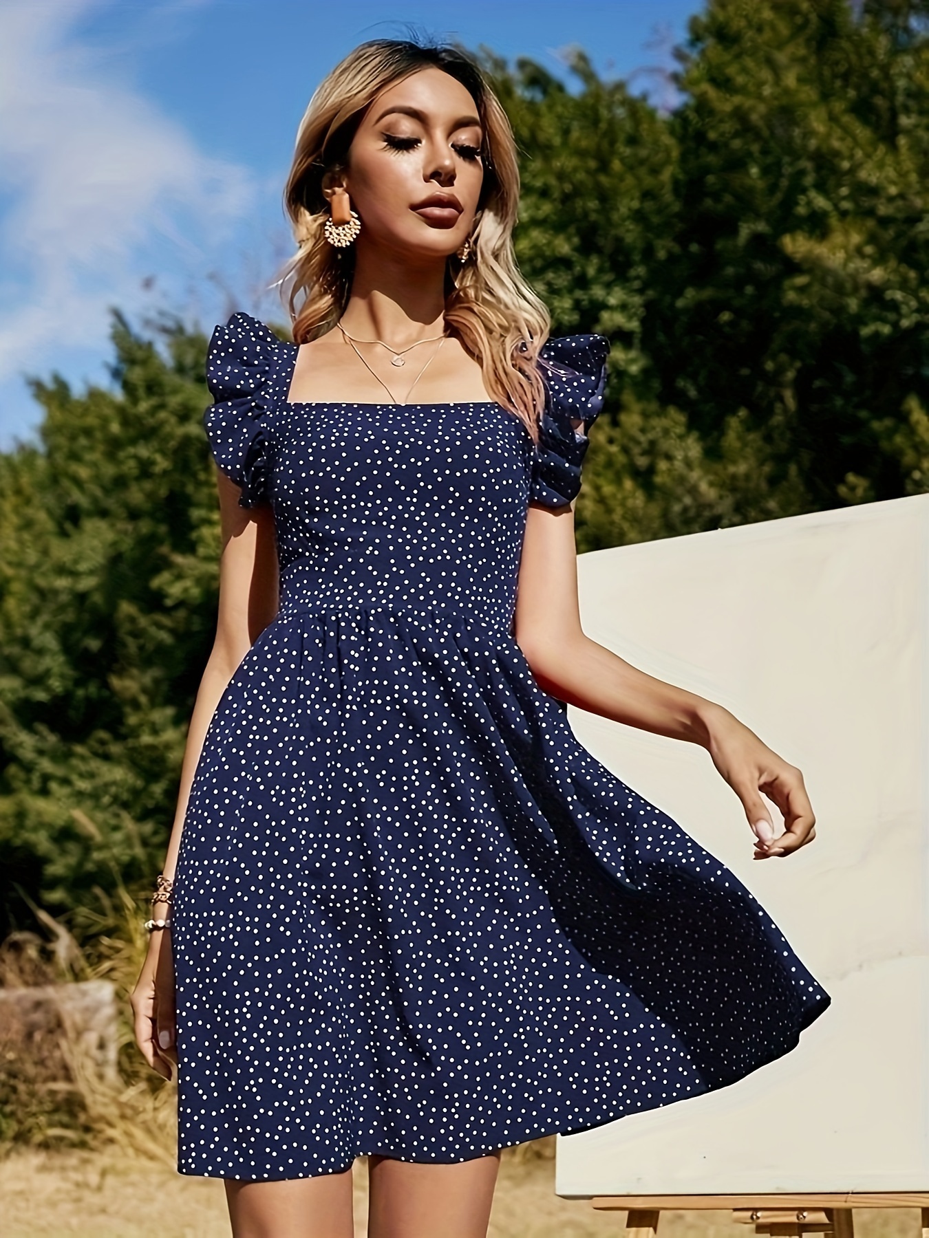 Polka Dot Print Spaghetti Dress Sexy Asymmetrical Tie Waist - Temu