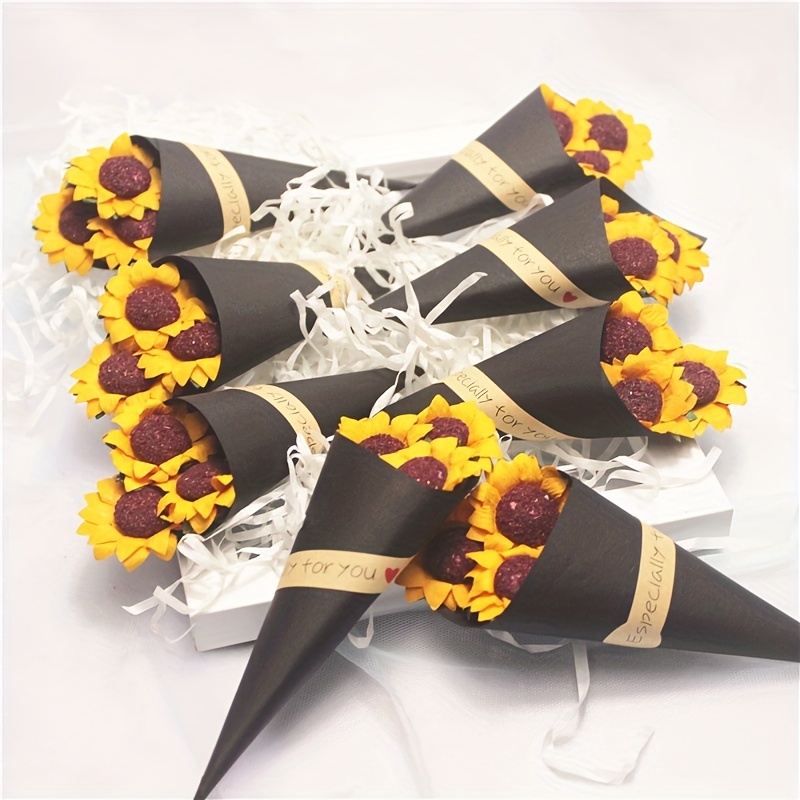 100 Pezzi Di Girasoli In Carta Simulati Con Steli, Accessori Per Sacchetti  Regalo Di Fiori, Mini Bouquet Di Scatole Di Caramelle, Girasole In Carta