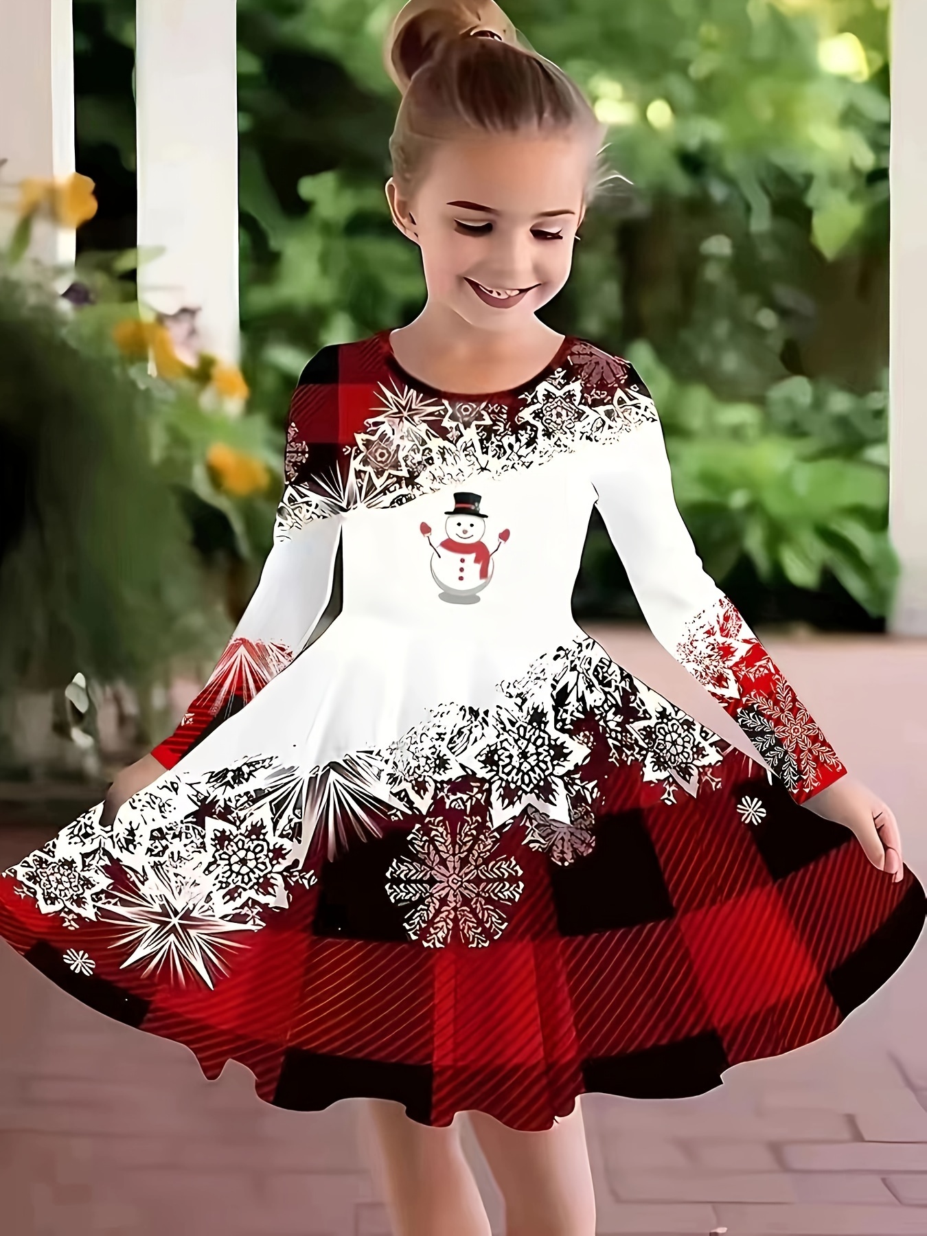 Girls christmas print on sale dress