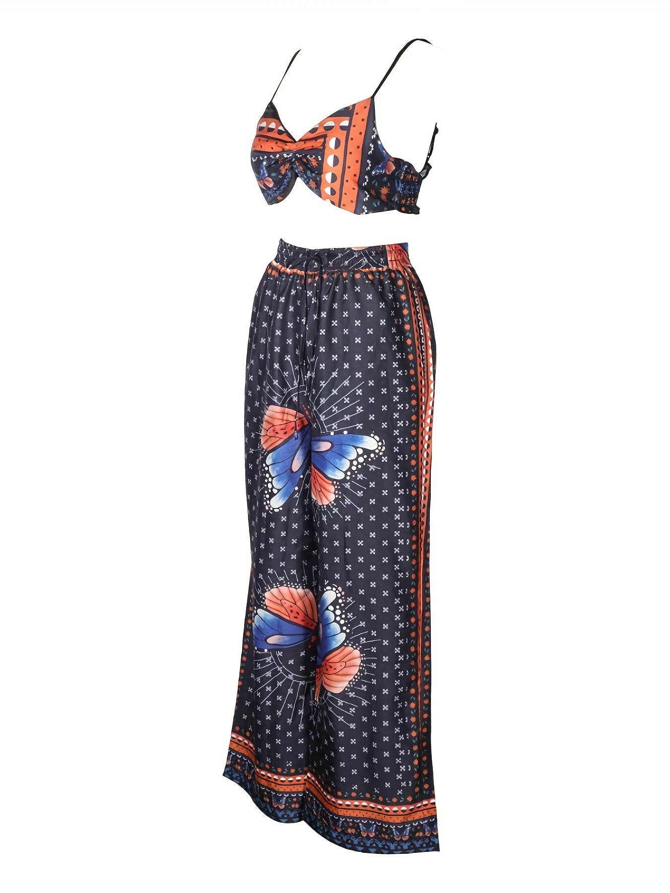Floral Printed Bra Tops & Long Pants Suits Women's Night Out