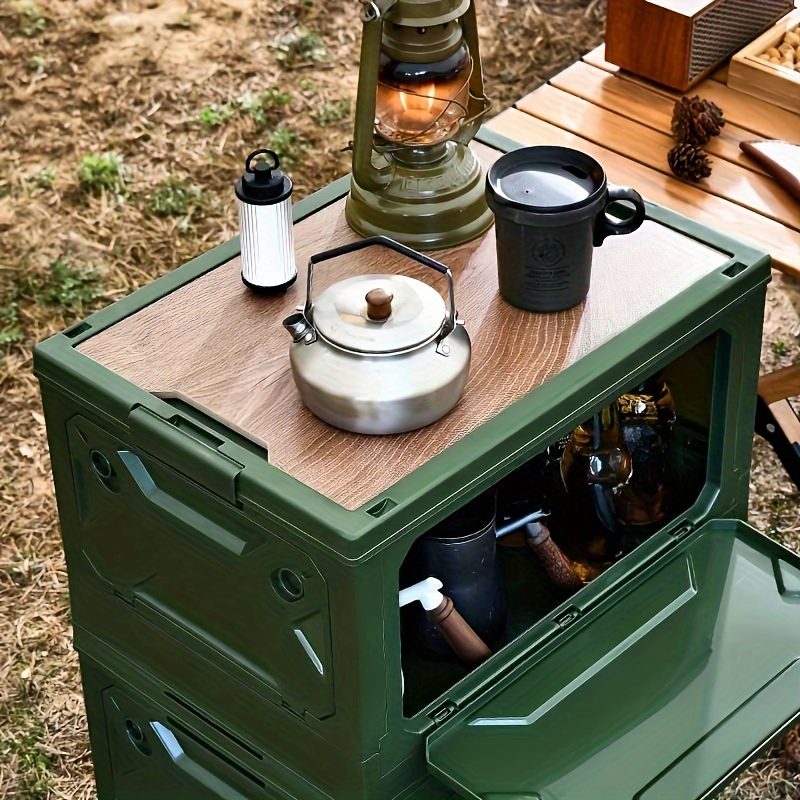 1 Stück Outdoor-Camping-Aufbewahrungsbox, Zusammenklappbarer  Kunststoff-Aufbewahrungsbehälter Mit Holzdeckel, Aufbewahrungsbox Mit  Seitlich Offener