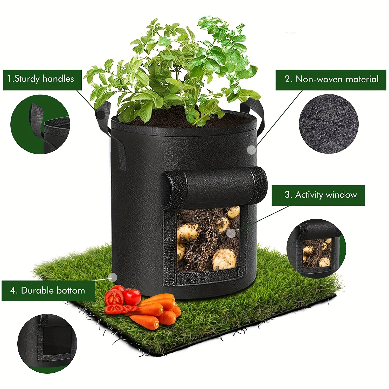 Potato Grow Bags, Planting Growing Bag With Flap And Handles Plant  Container Planter Pot For Potato Flowers Mushroom Tomato And Vegetables,  Green, 7 Gallon/10 Gallon - Temu