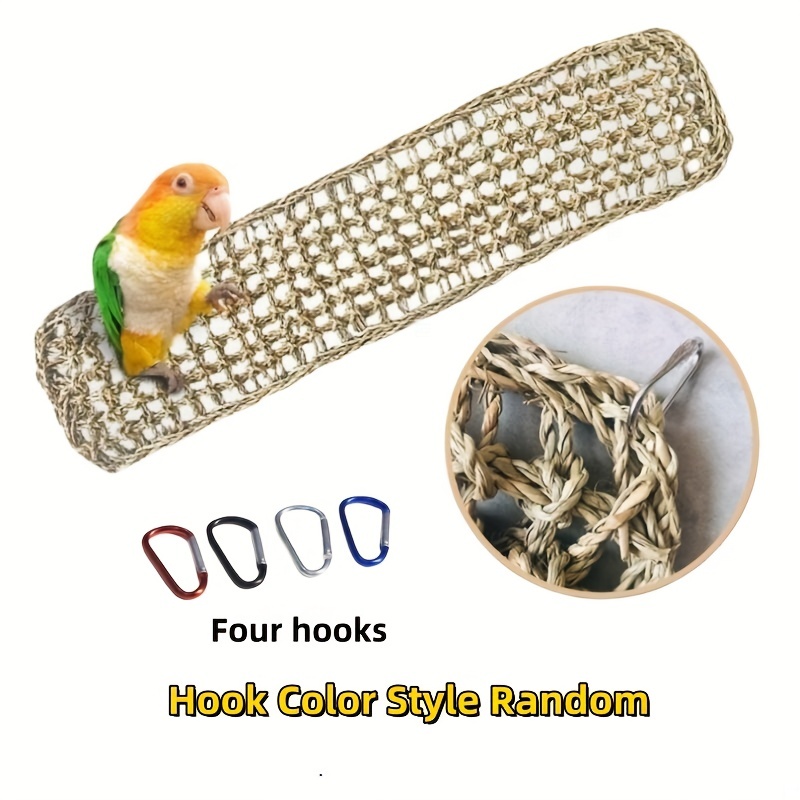 Bird Hanging Grass Mat with 4 Hooks Natural Grass Woven Net Hammock