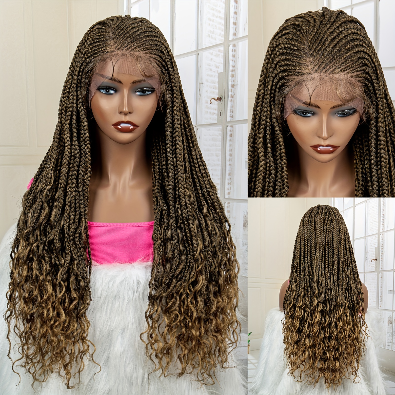 Box Braided Synthetic Wigs Goddess Box Braids Bouncy Wavy - Temu