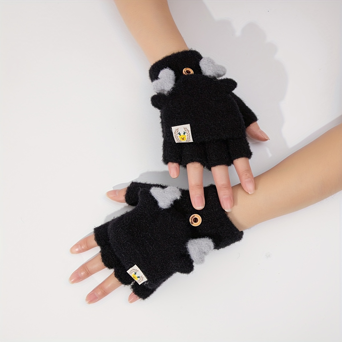 elegant solid color convertible mittens short thick warm Temu