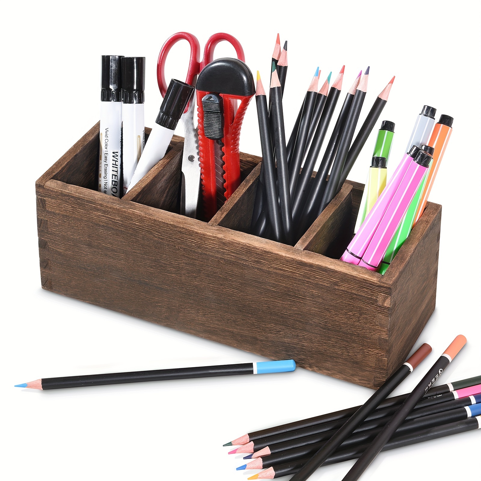 Desk Organizer, Wooden Desk Organizer, Colored Pencil Storage, Pen