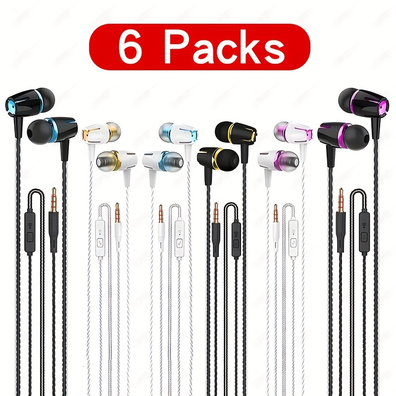 Auriculares con cable, paquete de 5 auriculares intrauditivos de 0.138 in  con micrófono para laptop, sin enredos para Chromebook, Android, juegos