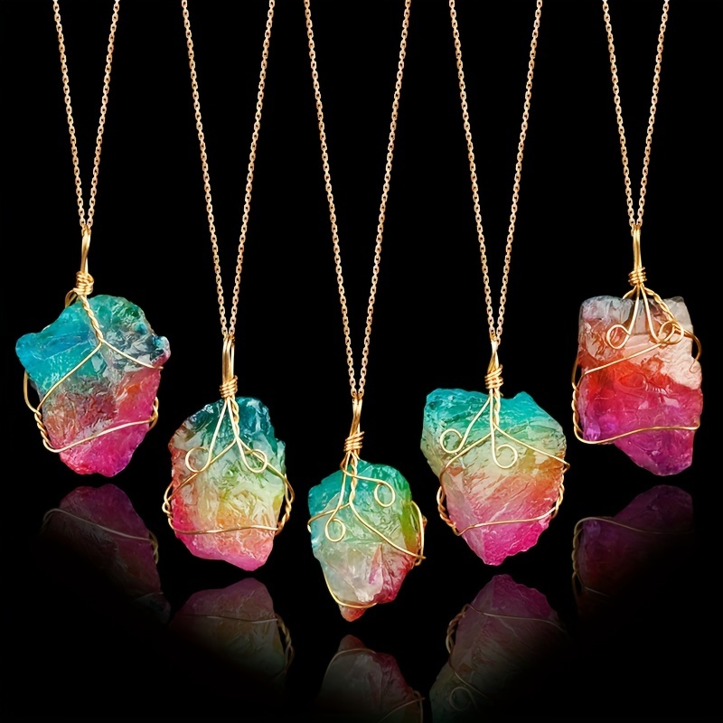 14pcs Crystals Stone And Chakra Necklace Set 7 Pcs Chakra Stones 7