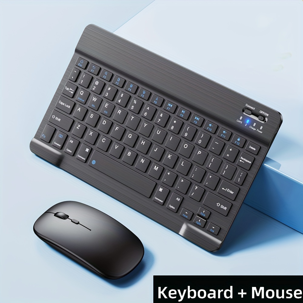 Clavier et souris sans fil ultra-minces pour ordinateurs portables, bureaux, tablettes, Android, MacBook - Design portable avec touches rétroéclairées, chargement Type-C, détection de mouvement optique, batterie au lithium, tapis de souris PC