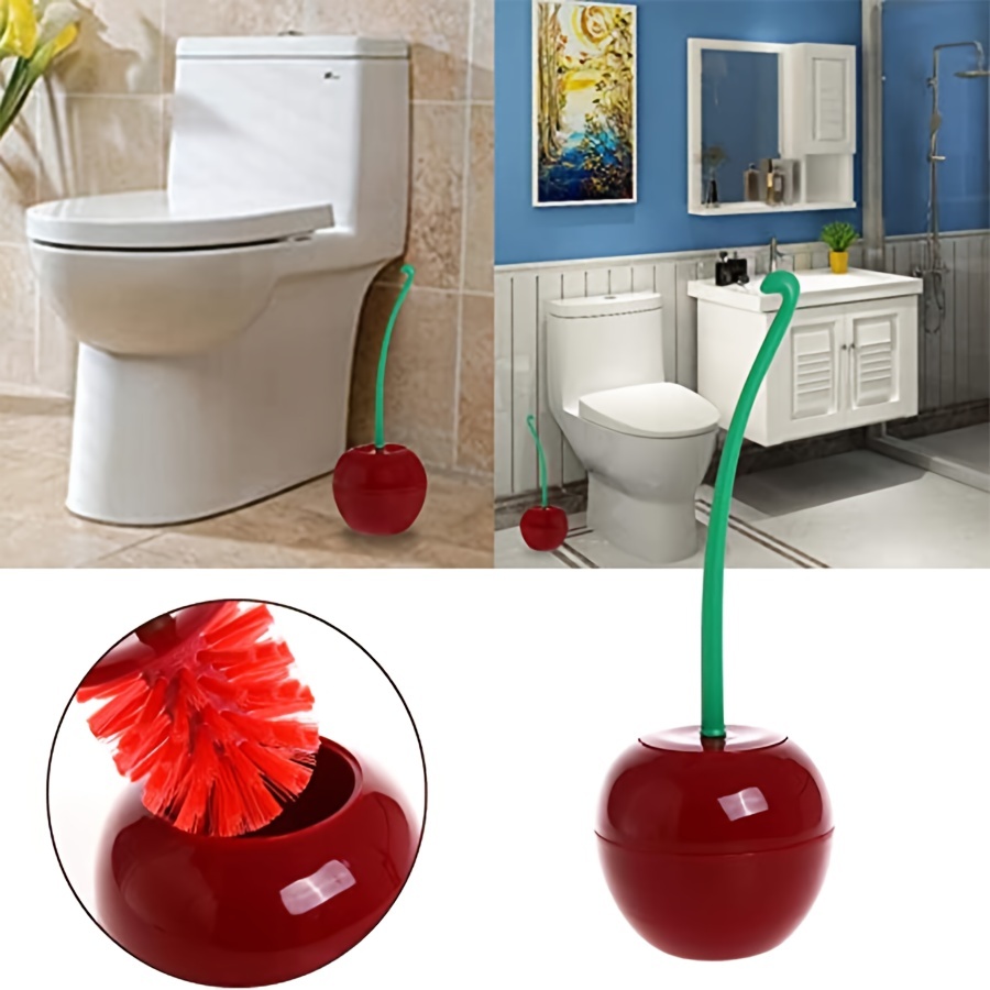 Red Cherry Toilet Brush Holder Set Bathroom Cleaning Kit Brushes