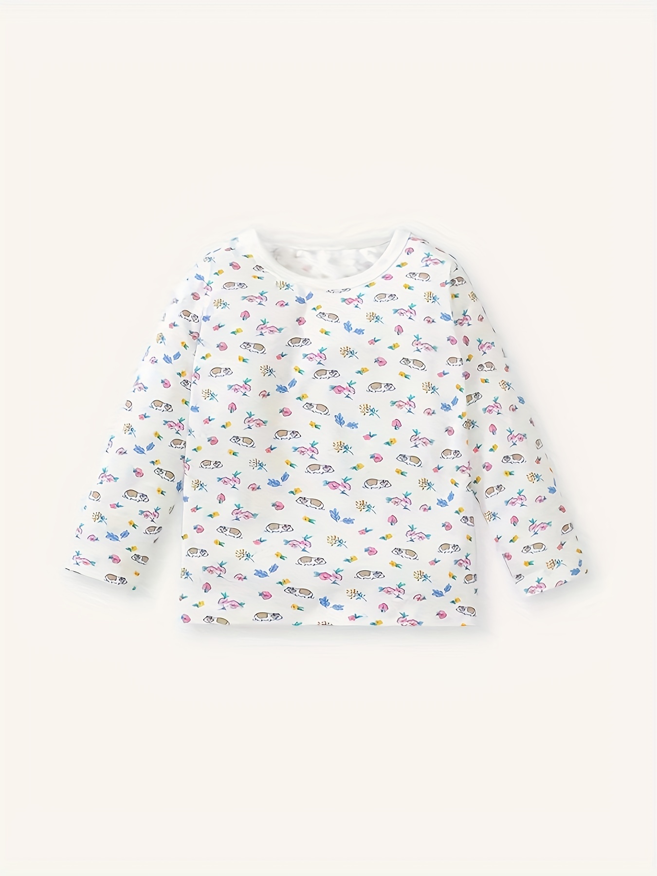 Cute Polka Dot Round Neck Long Sleeve White Toddler Girls T-Shirts