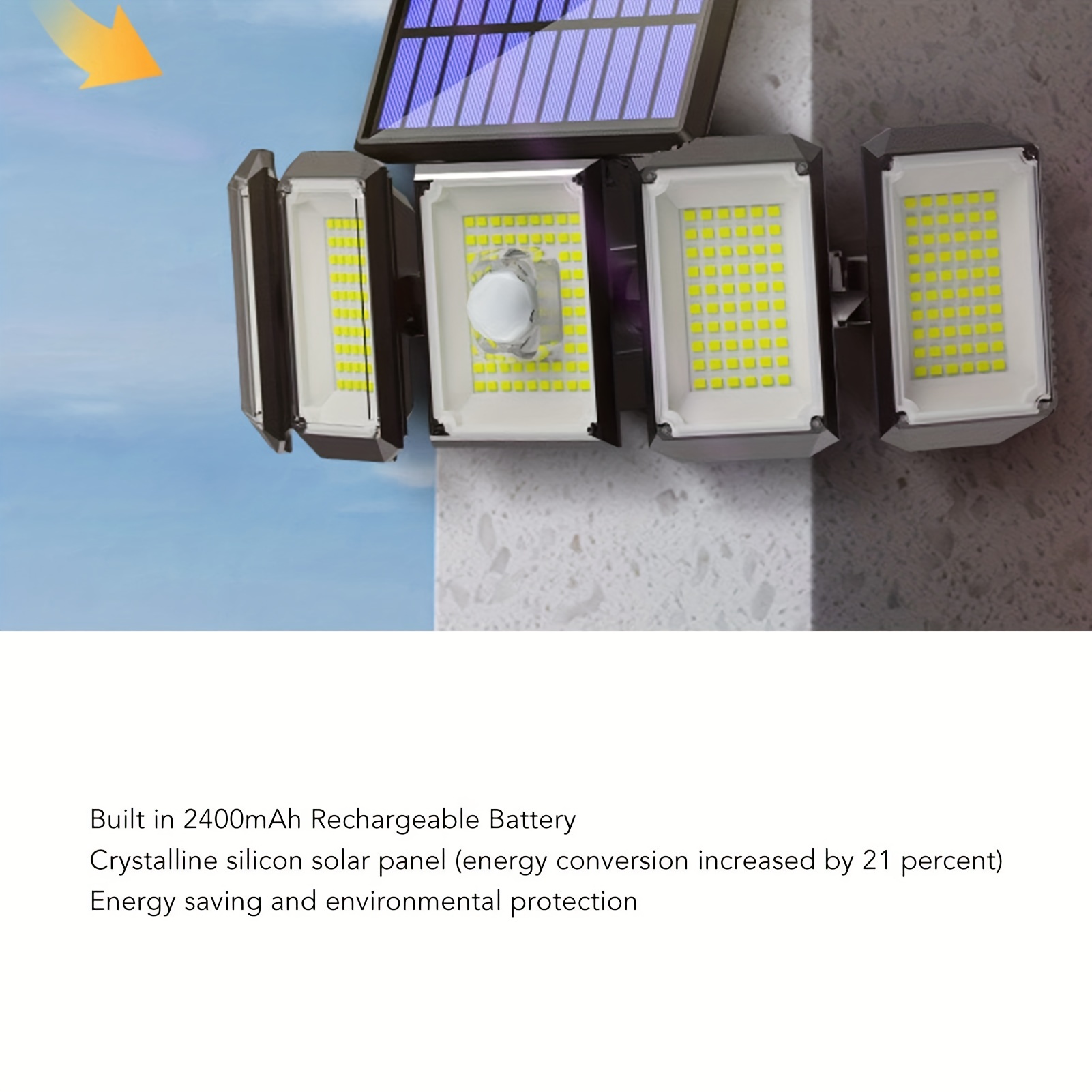AmeriTop - Luces solares para exteriores, 300 LED de 7000 K con sensor de  movimiento, sin cable; 5 cabezales ajustables, iluminación gran angular de