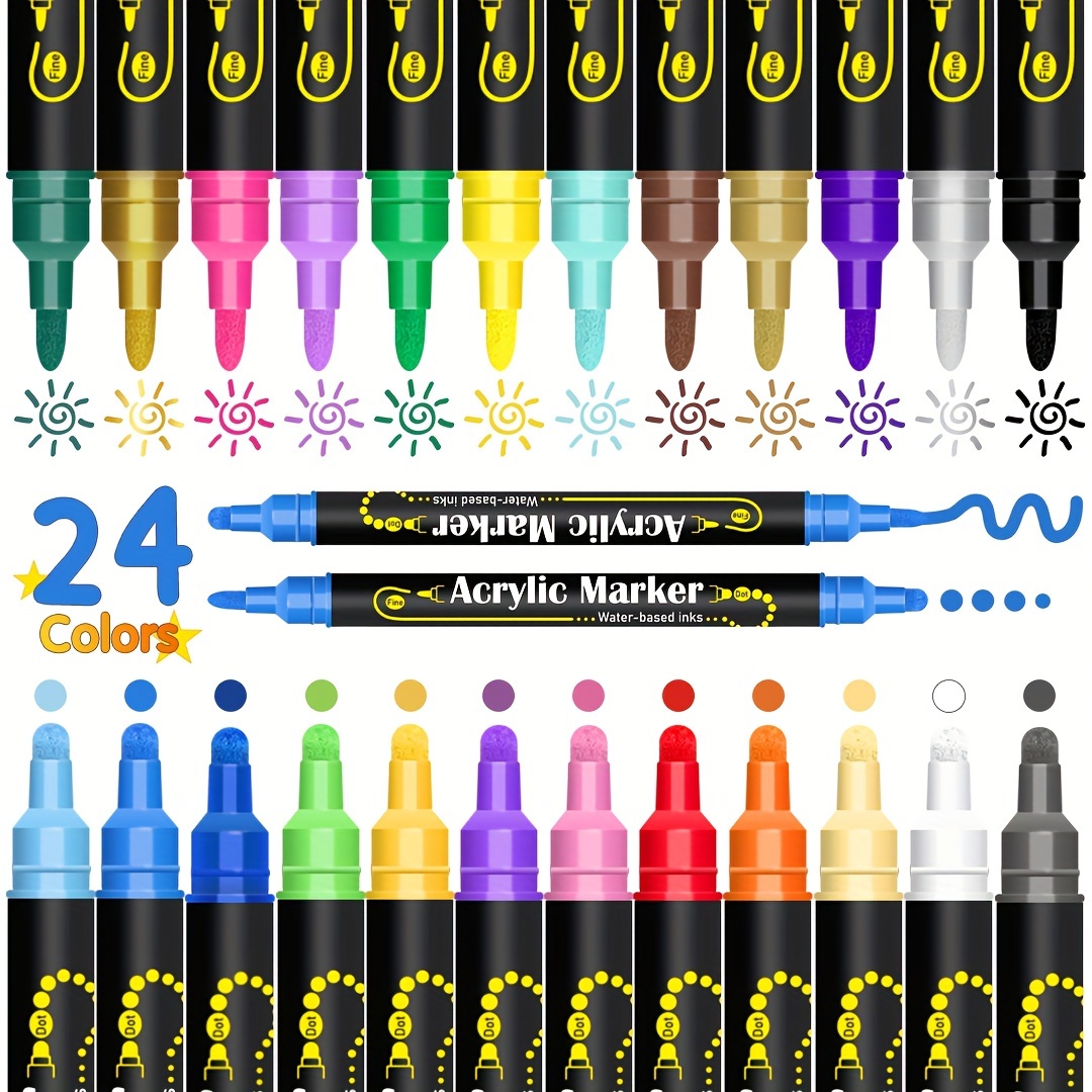 24pcs Dual Head Tip Acrylic Paint Markers Pen Set Fine Tip Medium Tip