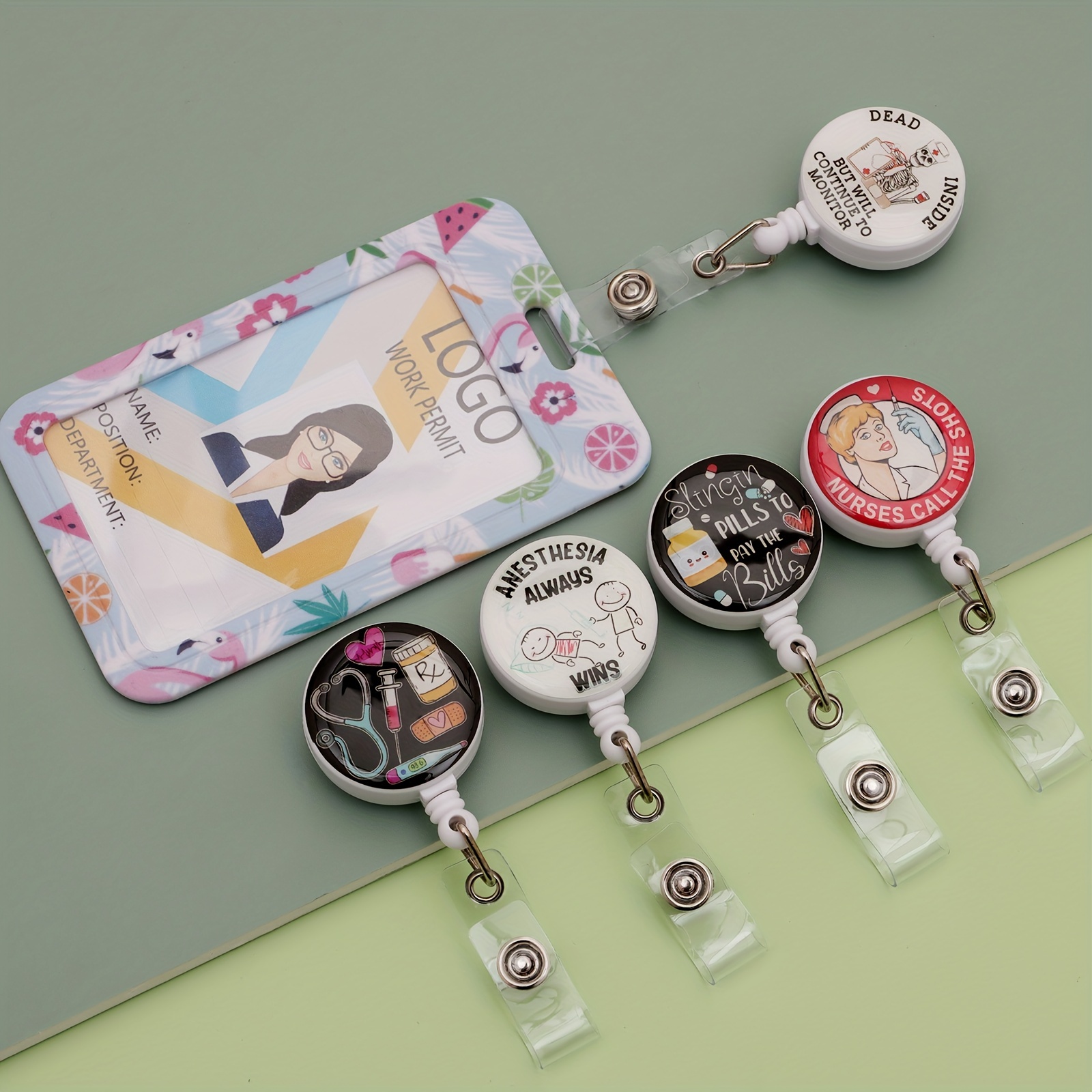 Badge Reel Retractable Nurse Badge Holder Cute Name Decorative Badge Reels  with Clip on ID Card Holders (2 Pack Wild Blooms) : : Office  Products