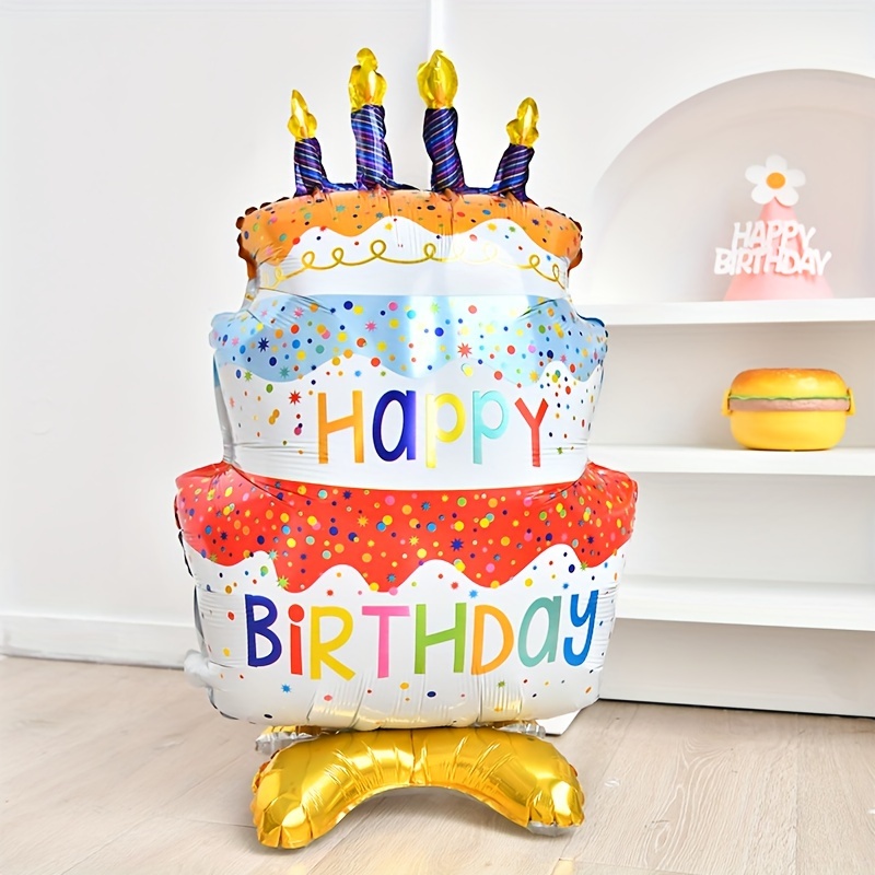 

1pc, Large Cartoon Birthday Cake Balloon, Happy Birthday Cake Balloon For Birthday Party Decoration, Photo Prop Decor, Celebration Decor, Birthday Gift, Atmosphere Arrangement, Home Decor