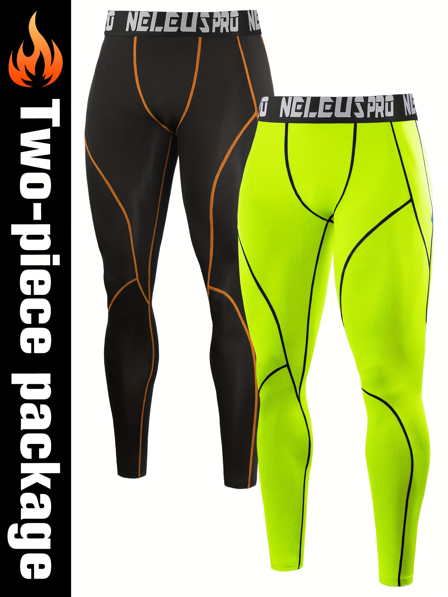 Men Running Tights Orange Gym Leggings Man Compression Pants Low