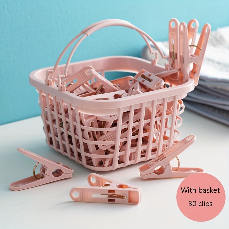 1 set ( 30 piezas ) plástico colorido tarea pesada cortavientos Pinzas para  la ropa para casa usar , con Cesta para almacenamiento ( colores de clips  con Cesta al azar ), Moda de Mujer