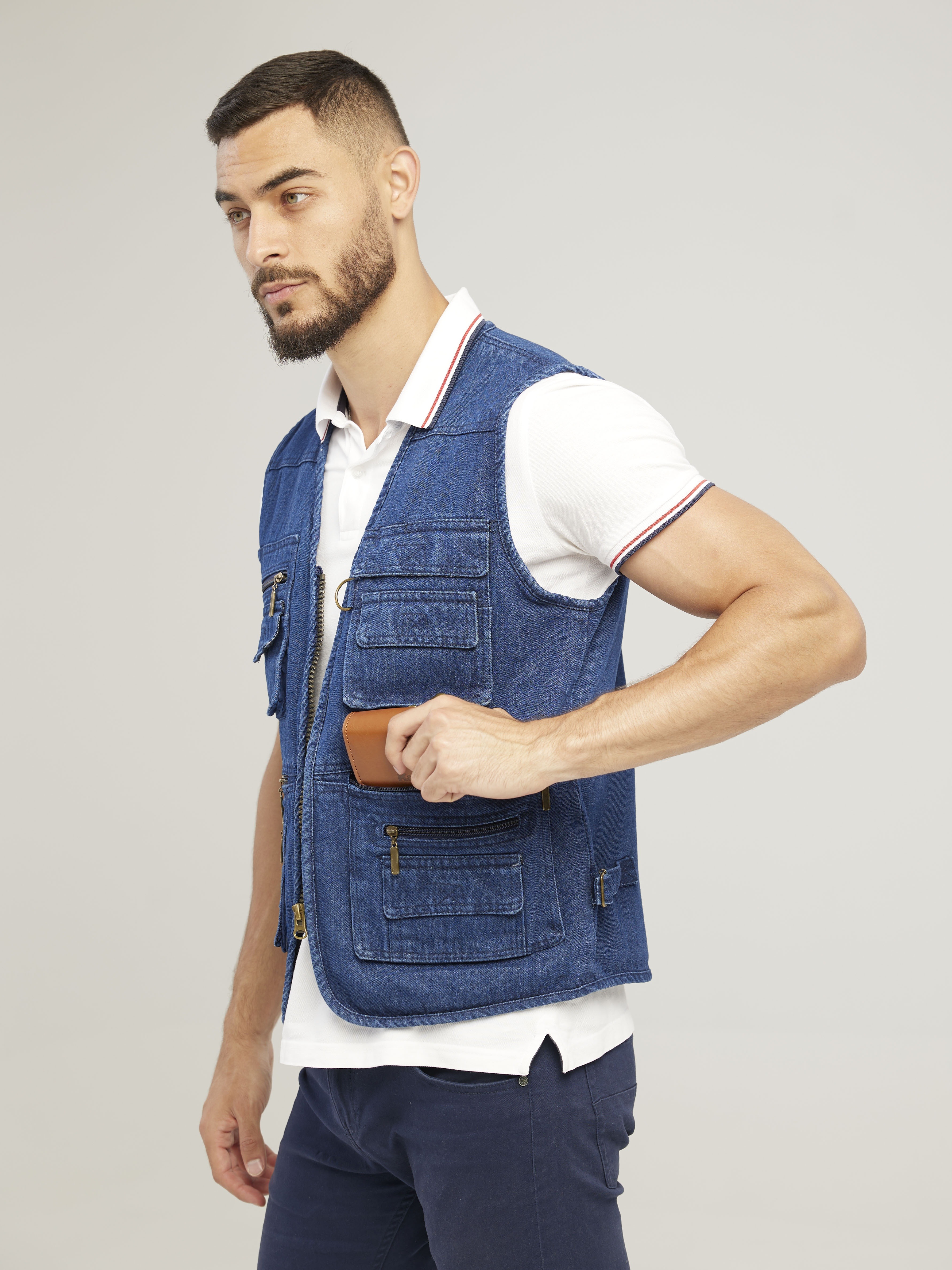 Zipper Pockets Cargo Vest Men's Casual Outwear Zip Vest - Temu South Africa