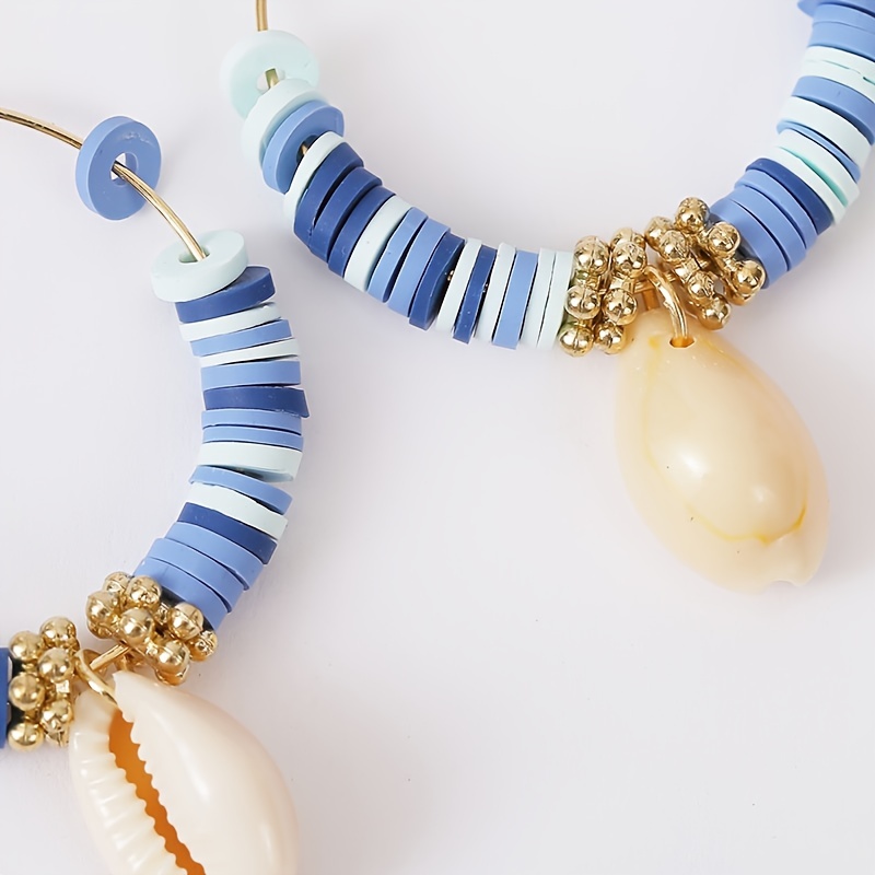 Huge Hoop Earrings Colorful Polymer Clay Beads Shell Shape - Temu