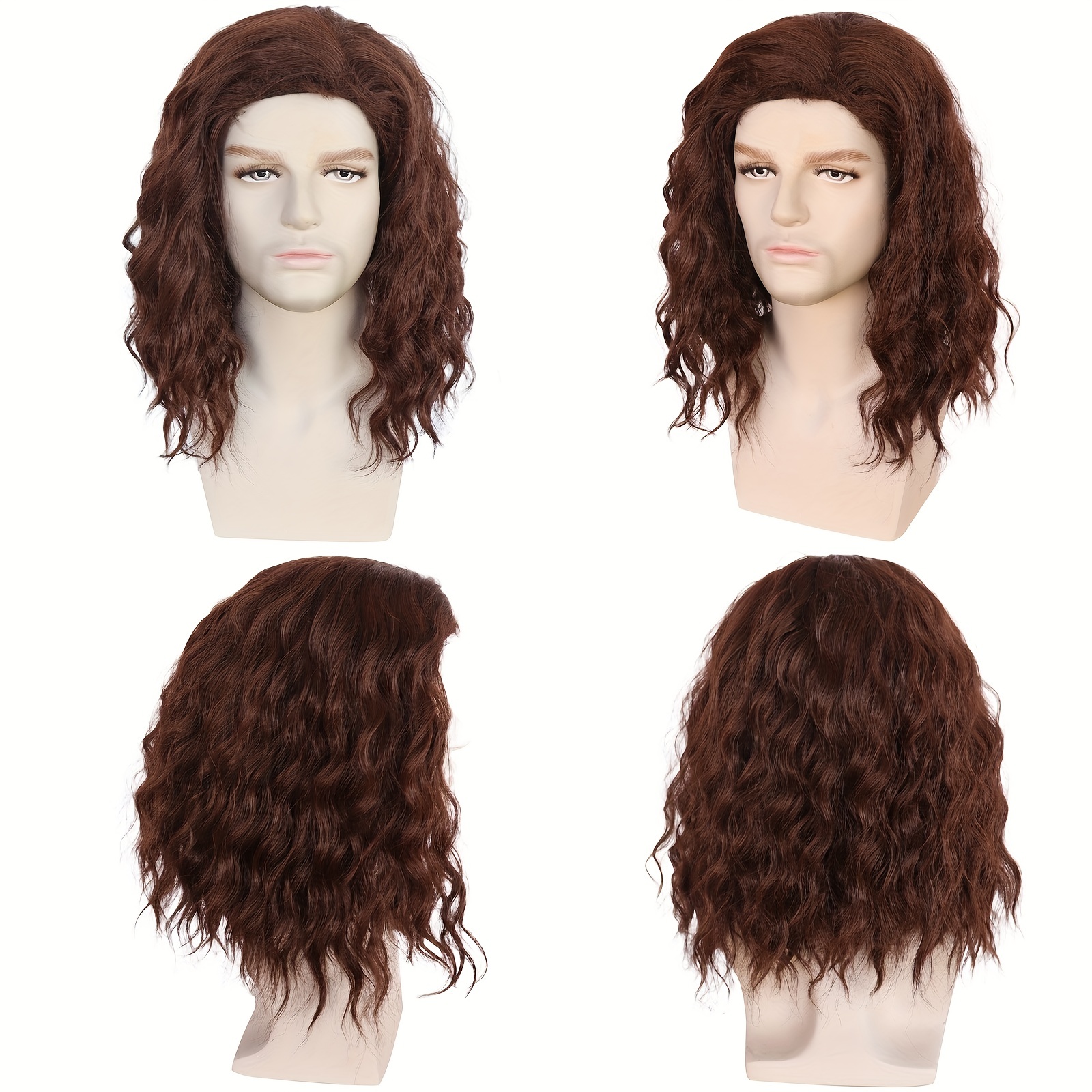 Brown Shoulder Length Synthetic Long Curly Hair Wigs Men Temu Canada