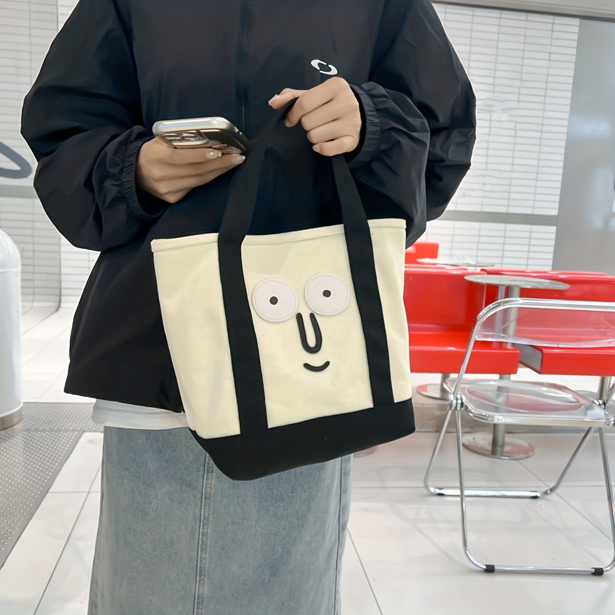 Funny Face Printed Large Capacity Tote Bag
