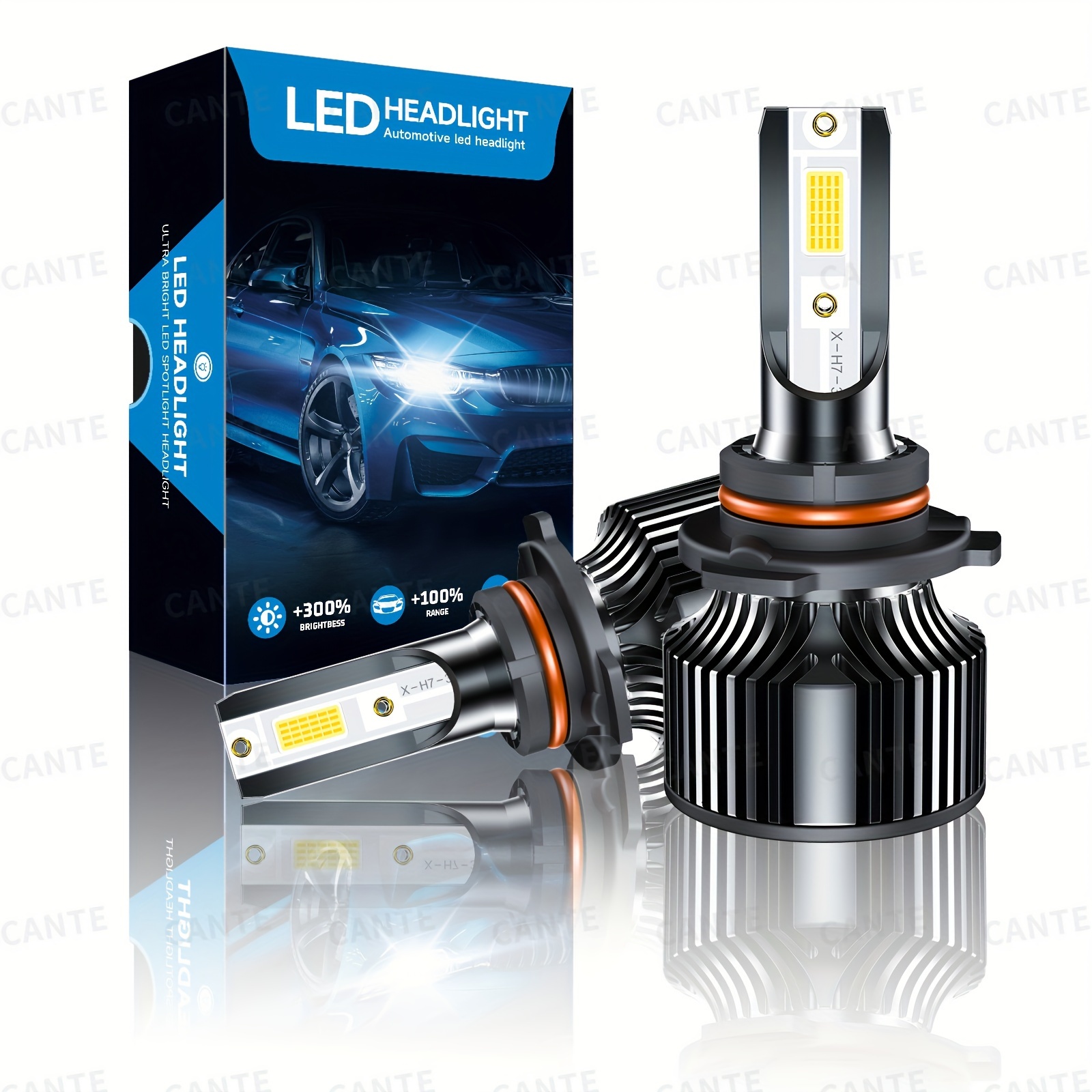 4-SIDE 9012 HIR2 100W 8000LM LED Headlight Bulb Hi/Lo Beam Lamp