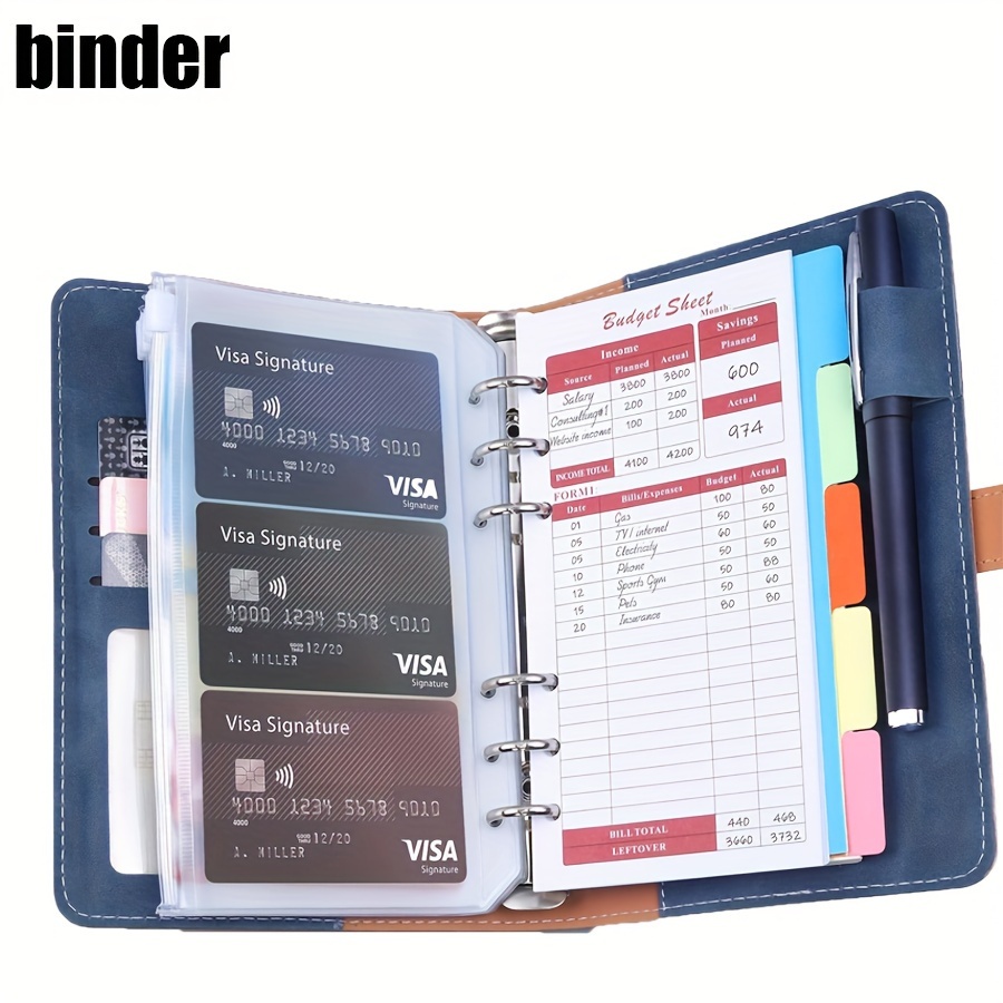 

Budget Binder - A6 Budget Binder Wallet, Bulk Cash Envelopes And Envelopes Budget Planning Expense Chart, Money Saving Binder Budget Book, Money Clip, Organizer Bag - Blue Leather