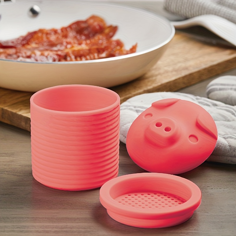 CNKOO Pig-Shaped Grease Container - Novelty Bacon Grease Container With  Strainer - Cute Silicone Grease Jar to Dispose or Store Drippings - Kitchen