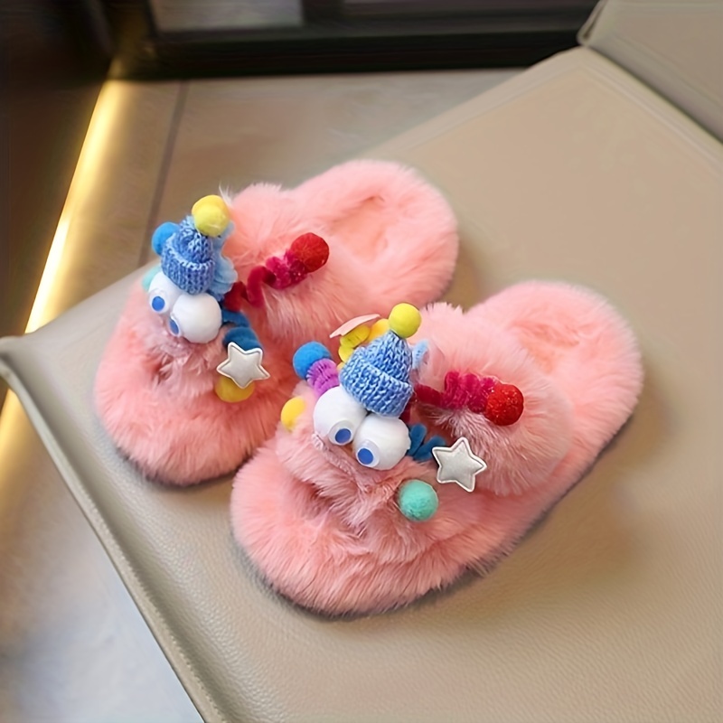 Girls pink best sale fluffy slippers