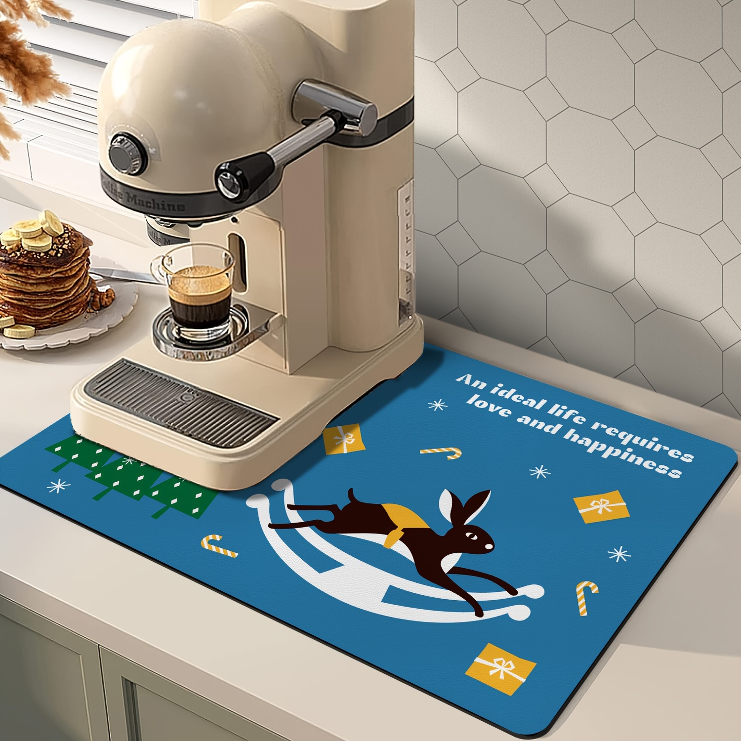 Coffee Mat Dish Drying Mat for Kitchen Counter, Hide Stain Absorbent Rubber  Backed Quick Drying Mat Fit Under Coffee Maker Espresso Machine, Coffee
