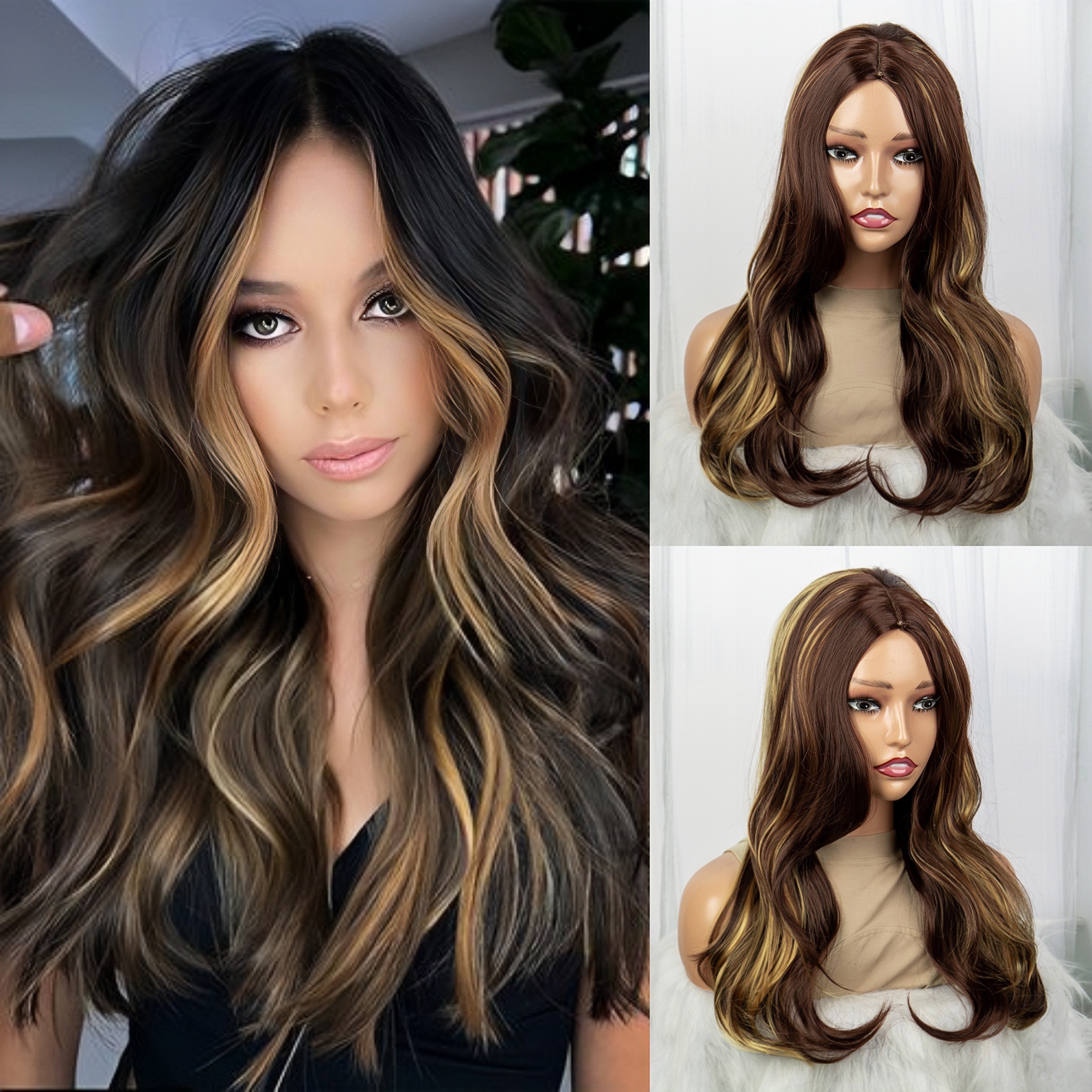 Long Body Wavy Wigs Middle Part Synthetic Fiber Highlights Wig Hair Replacement Wigs For Daily Use 4 27