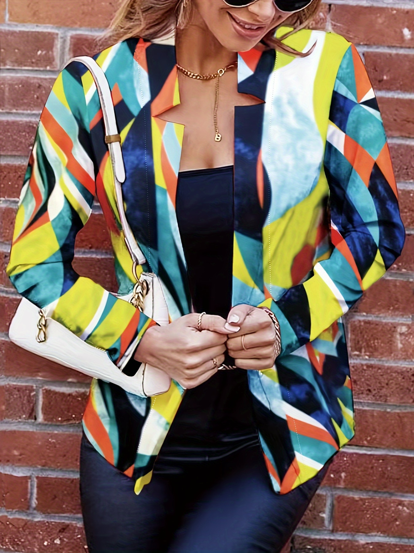 Women's Plus Allover Print Split Collar Blazer