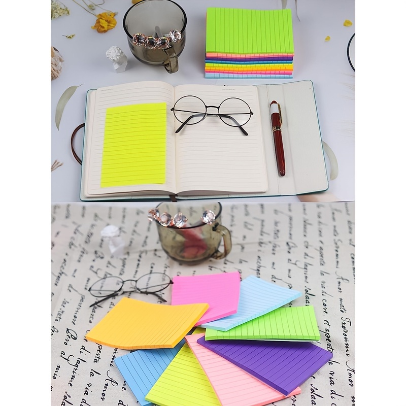 Lined Sticky Notes 4x6 in Bright Ruled Post Stickies Colorful Super Sticking Power Memo Pads Its Strong Adhesive 6 Pads/Pack 45 Sheets/Pad