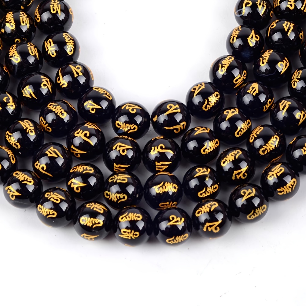 6mm(0.236inch)-12mm(0.472inch) Black Agates Mantra Prayer Stone Beads Round  Loose Beads For Jewelry Making DIY Bracelet Necklace Handmade Accessories