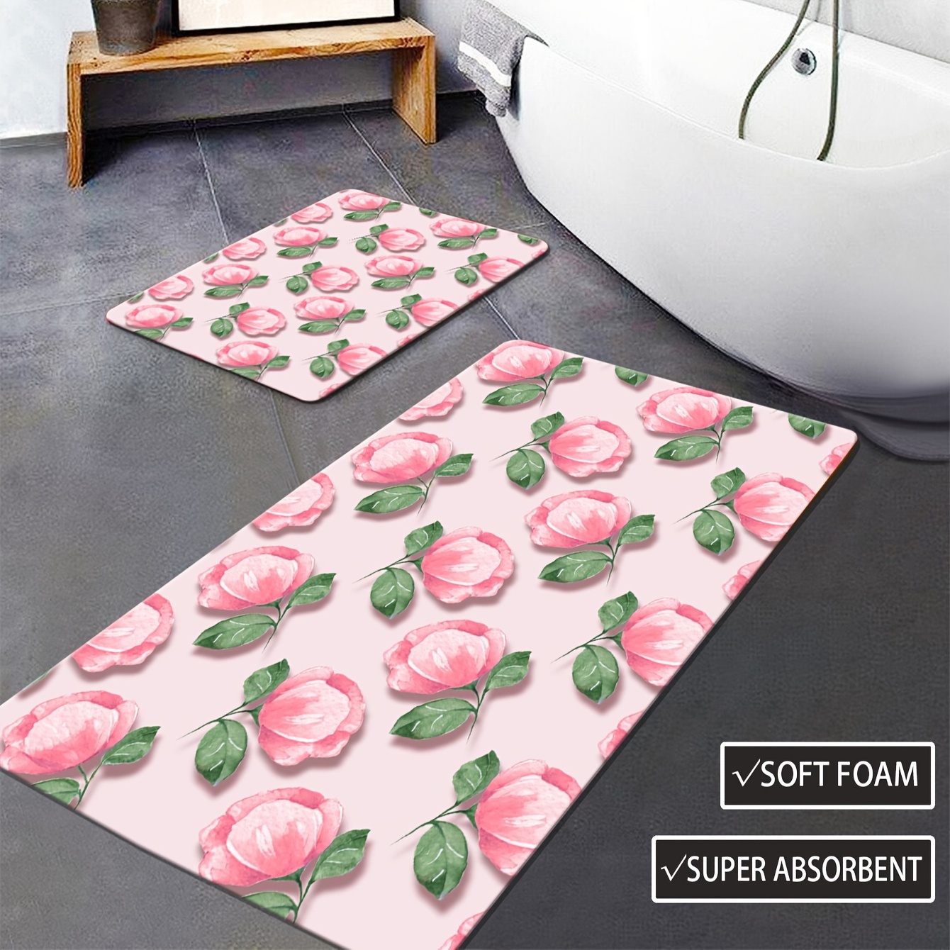 Non-slip Rubber Bath Mat, Quick Dry, Super Absorbent, Thin Bathroom Rugs, Fit  Under Door, Washable Floor Mats, Shower Rug - AliExpress