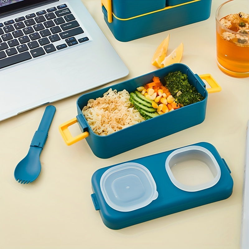 Bento Box With Tableware, Insulated Food Container With Fork Spoon, 2  Layers Stackable Lunch Box For Adults/teens, Leakproof Salad Snack Box For  Office, School, Camping, Kitchen Supplies - Temu