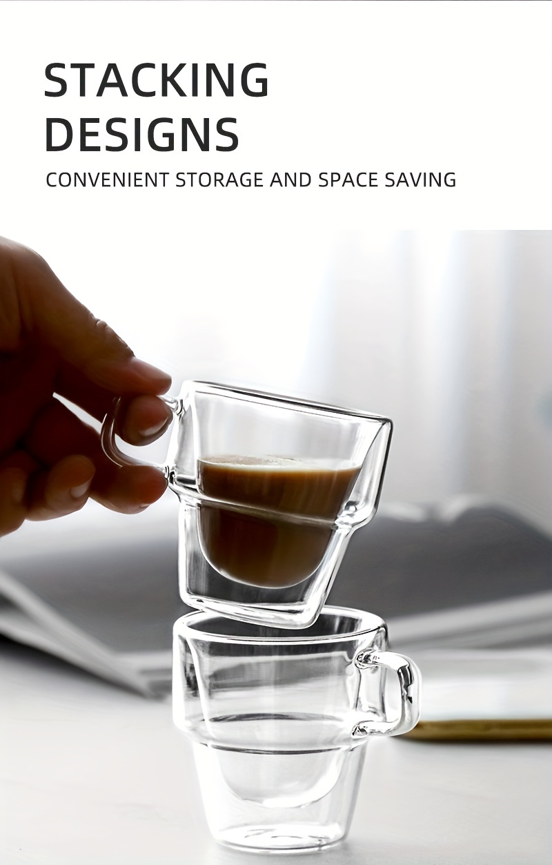 Double Glass Insulated Espresso Cup With Handle Stackable - Temu