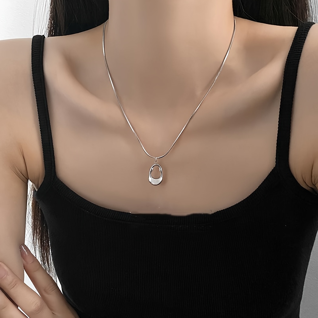 Classic Small Ring Pendant Necklace Silver Color Alloy - Temu