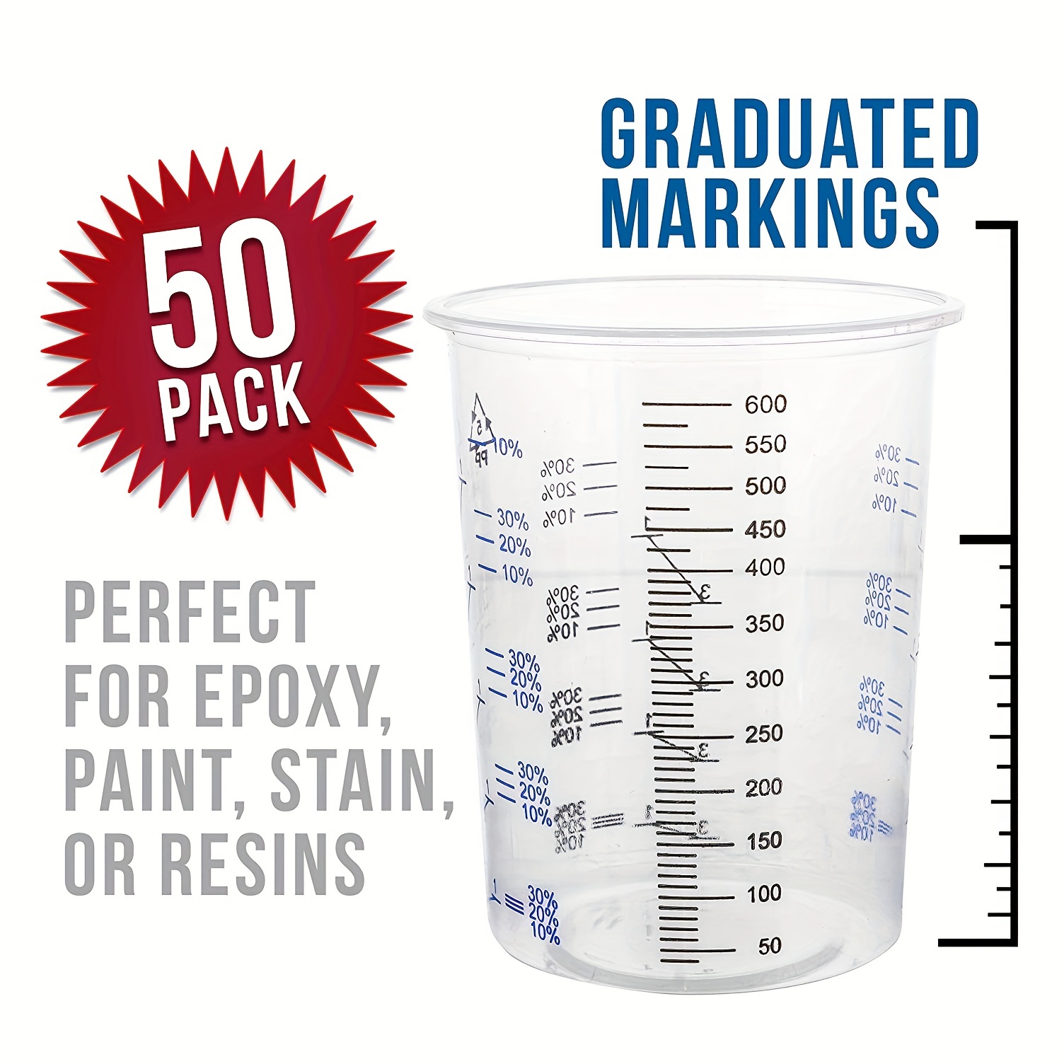 Disposable Epoxy Resin Mixing Cups Clear Plastic 10-Ounce 50-Pack For  Measuring Paint Epoxy Resin Supplies - Graduated Measurements in ML and OZ  