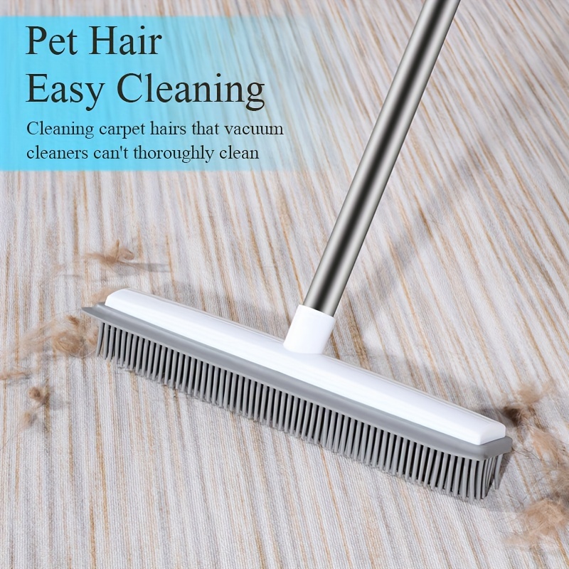 Rubber Broom With Squeegee Carpet Rake For Pet Hair Removal 54 Inches Long  Handl