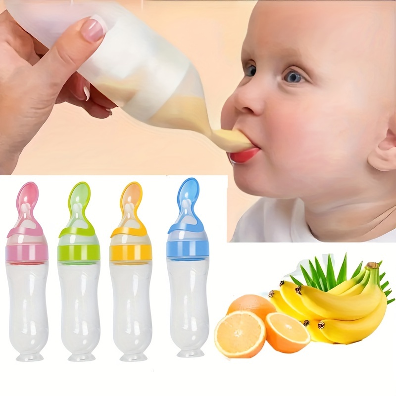 1 PC Silicone Baby Food Dispensing Spoon ( 3oz, Ideal for 4 Months+ Babies)  - Squeeze Feeder with Spoon - Spoon Bottle for Baby - Baby Spoon Feeder  Bottle Baby Solid Food Feeder 