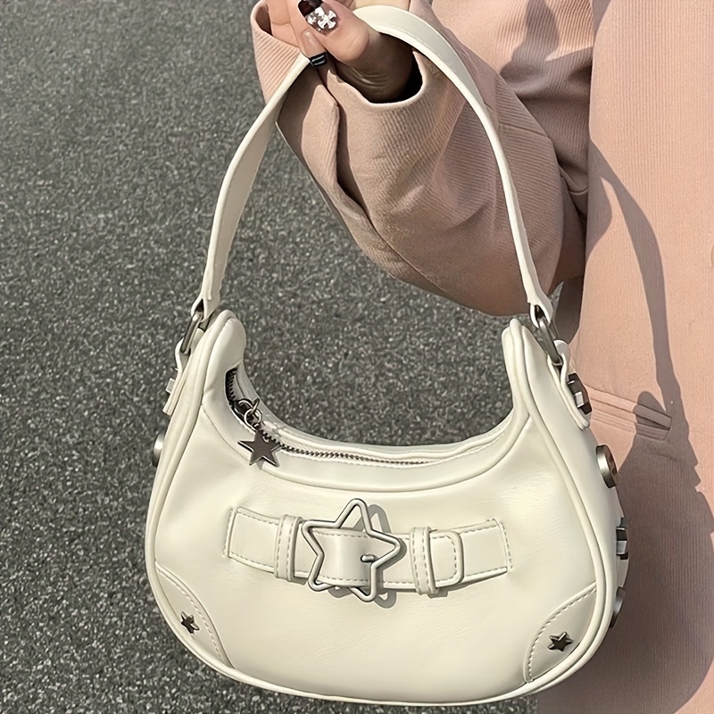 Y2k Denim Underarm Bag, Star & Studded Decor Handbags, Retro Style