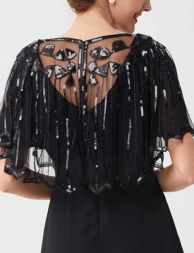 Шаль 1920-х годов, украшенная бисером и пайетками, вечерний накидка, свадебная шаль, волнистая блузка, детали 1