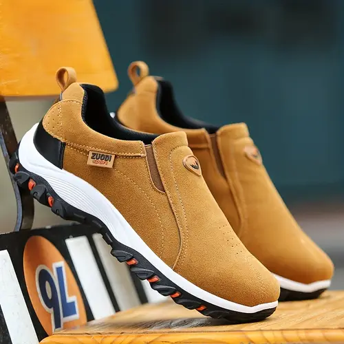 plus size mens solid slip on trekking shoes comfy non slip soft sole casual sneakers for mens outdoor activities