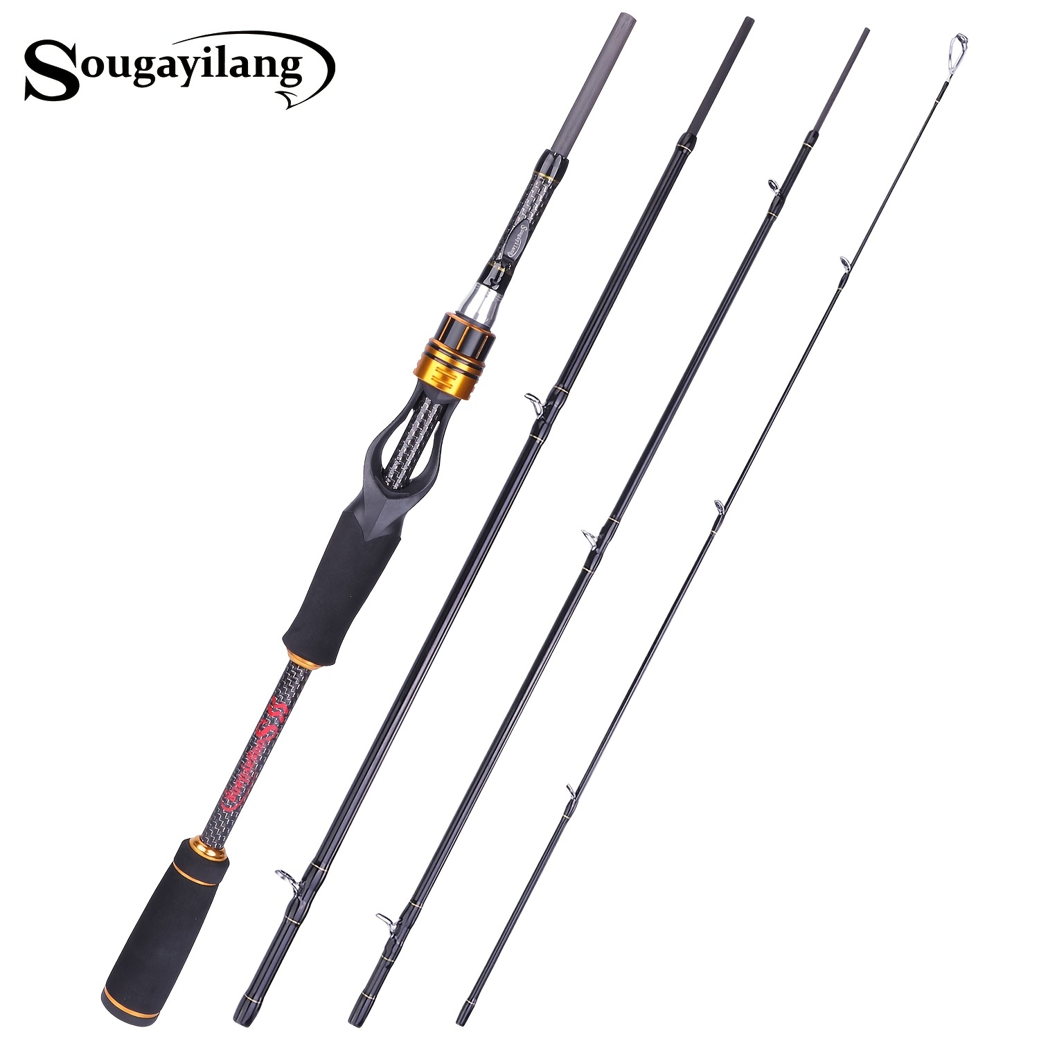 Sougayilang Portable 4 Section Casting Fishing Rod with Serpentine Reel  Seat - Lightweight and Durable for Easy Travel and Optimal Performance