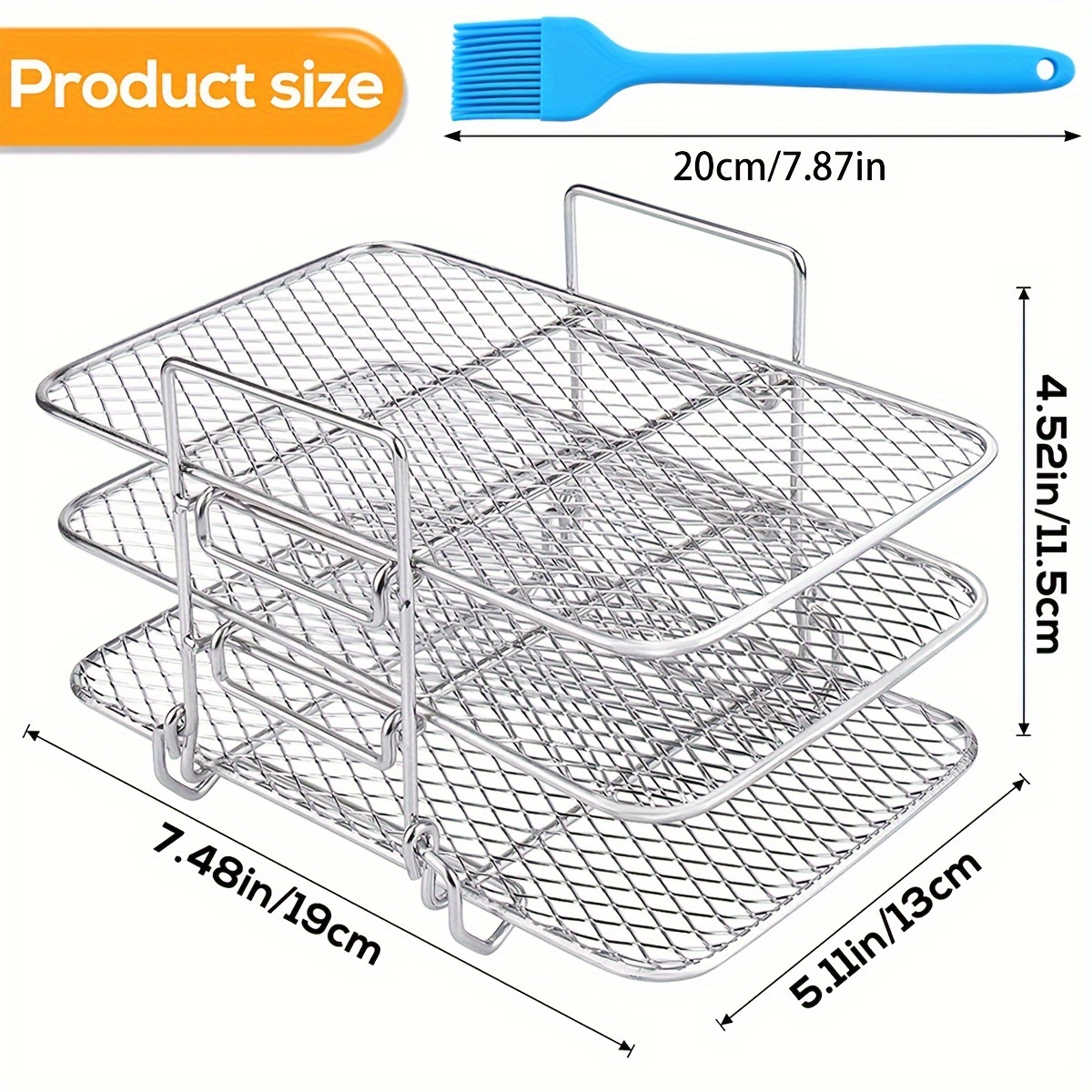 Air Fryer Basket Three Layer Stackable Dehydrator Racks Stainless