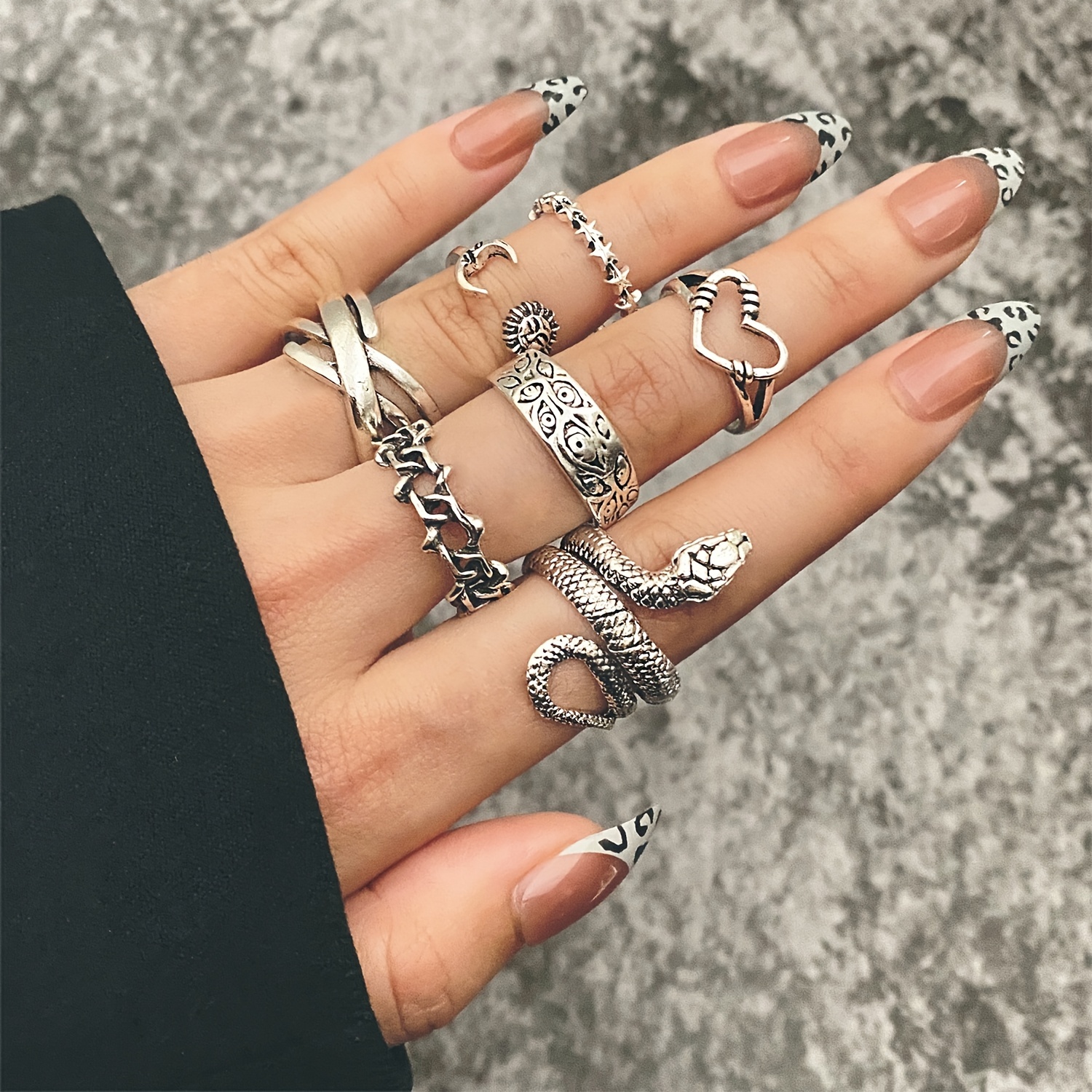 24pc Antique Silvery Vintage Stackable Ring Set, Punk Style