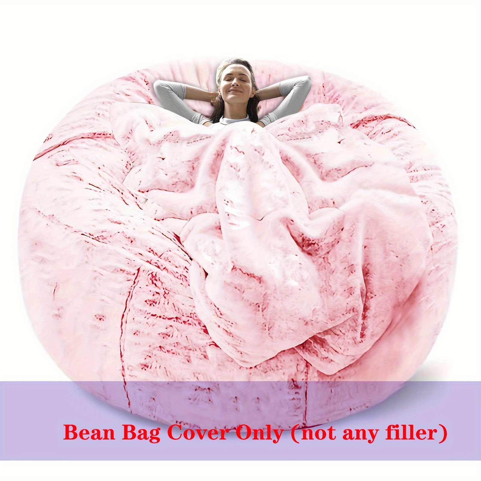 Gemdeck Bean Bag Chair Cover Chair Cushion(not include filler), Soft Fluffy  Sofa Cover Red 