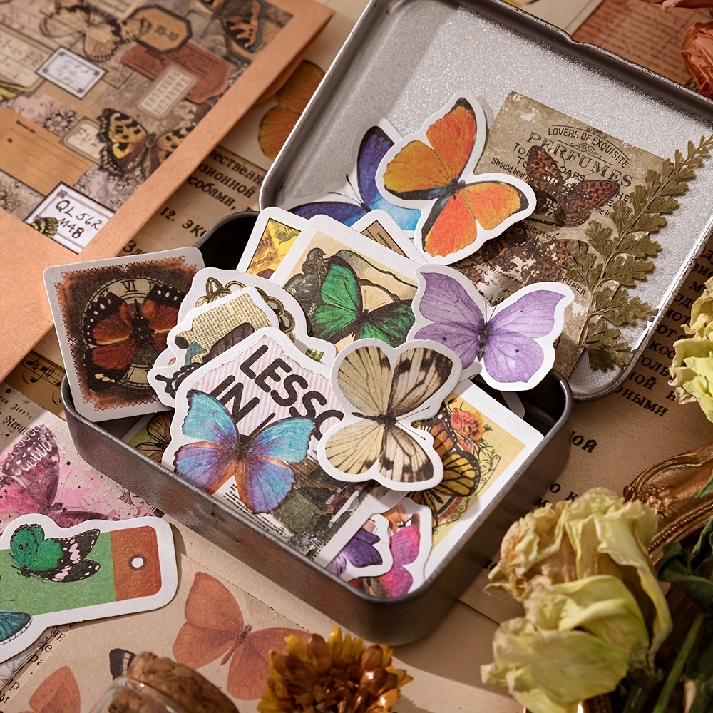 Vintage Plant Butterfly American Style Illustrated Sticker - Temu