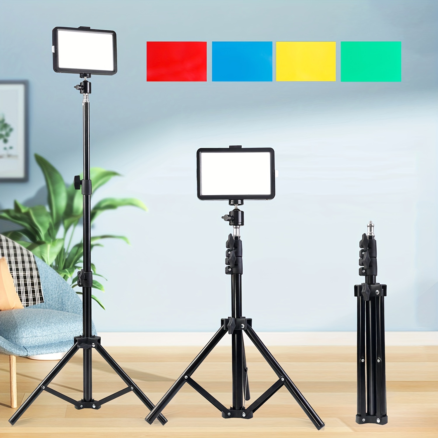 Illuminez votre studio : kit d'éclairage vidéo LED avec lampe vidéo USB 70  LED à intensité variable 5 600 K, mini trépied et filtres de couleur pour p